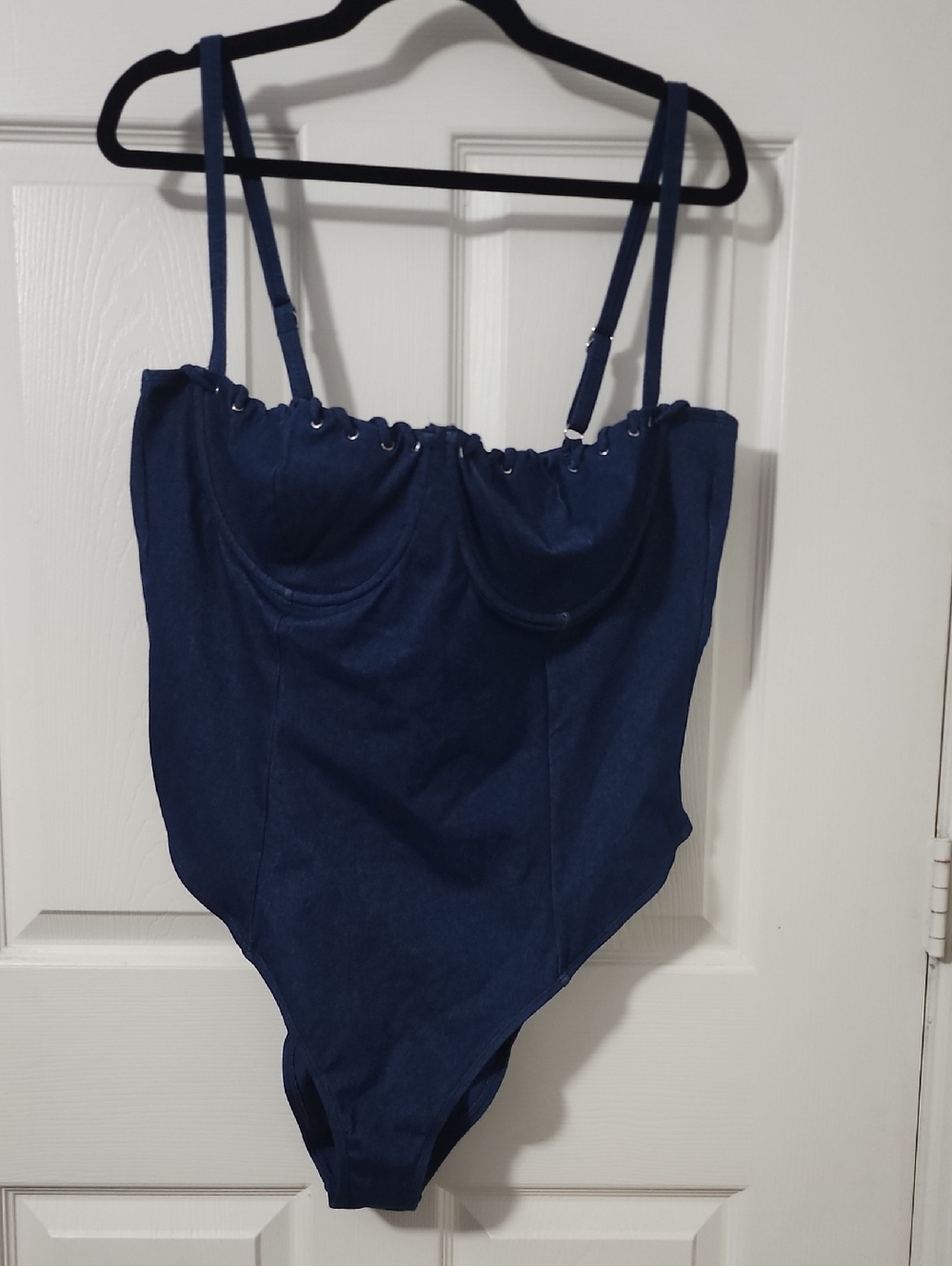 Good American Deep Navy Lace-Up Bustier One-Piece
